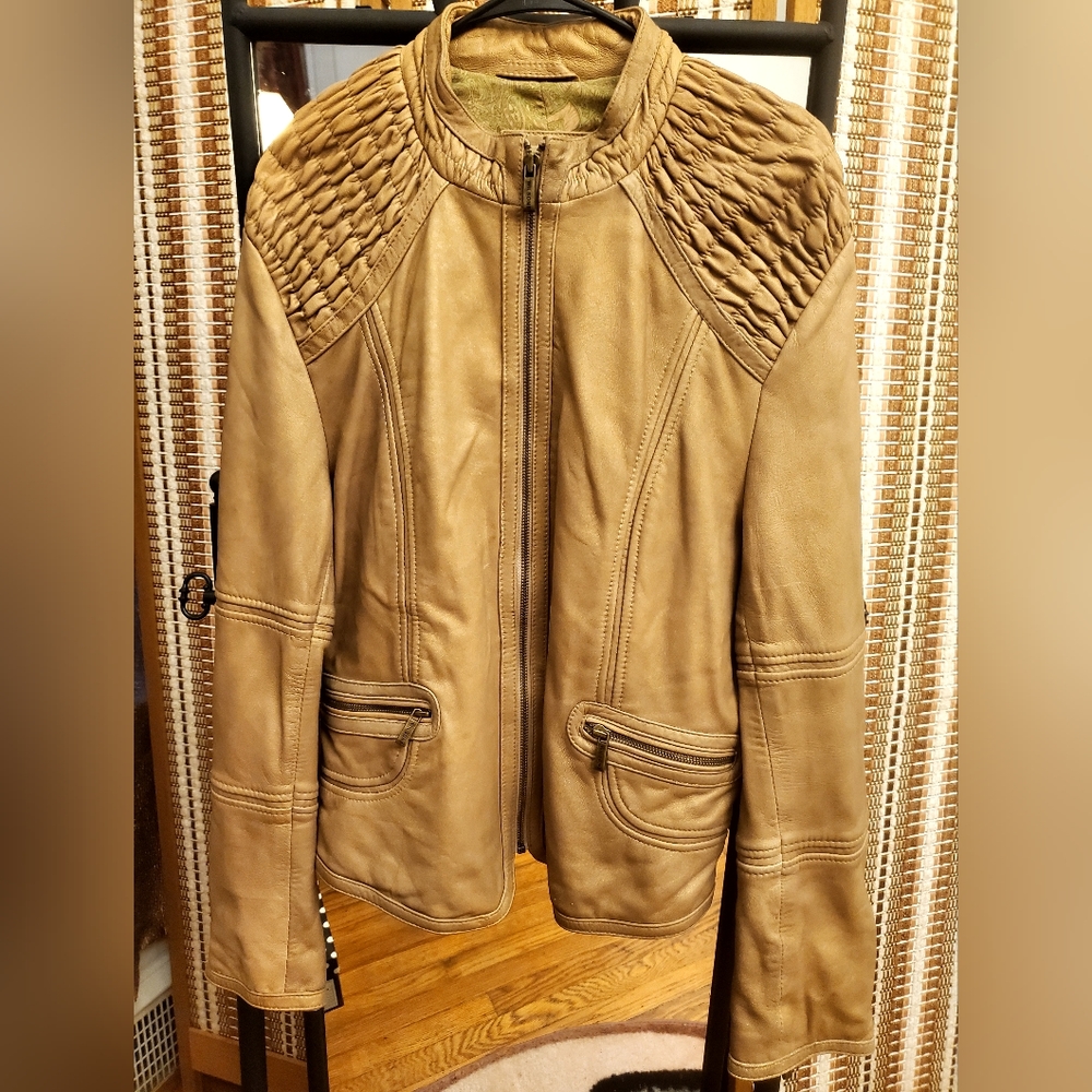 Genuine leather nuetral color jacket